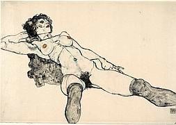 Desnudo femenino yacente con las piernas abiertas. / Egon Schiele