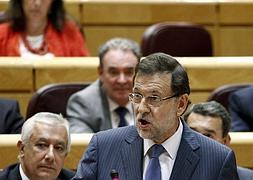El presidente del Gobierno, Mariano Rajoy, durante su intervención en el pleno del Senado. / Ballesteros (Efe)