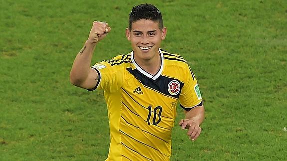 James Rodríguez celebra un gol contra Uruguay. 