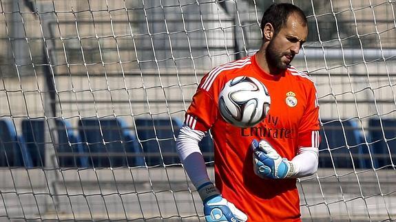 Diego López, en su último entrenamiento como madridista. 