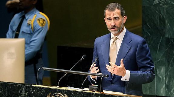 Felipe VI interviene ante la Asamblea General de las Naciones Unidas con un discurso que defiende la candidatura de España al Consejo de Seguridad. 