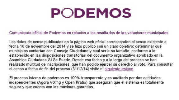 Comunicado de Podemos.