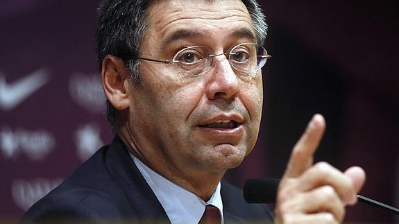 Bartomeu, durante la rueda de prensa en que anunció elecciones para 2015. 