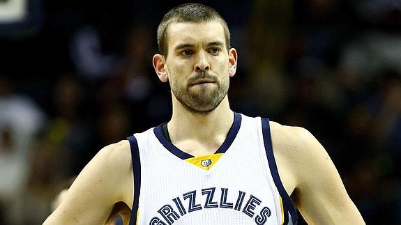 Marc Gasol se lamenta durante el partido. 