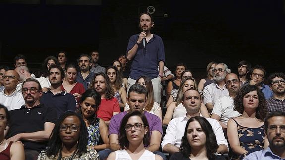 Pablo Iglesias, durante la presentación de su candidatura a las primarias de Podemos.