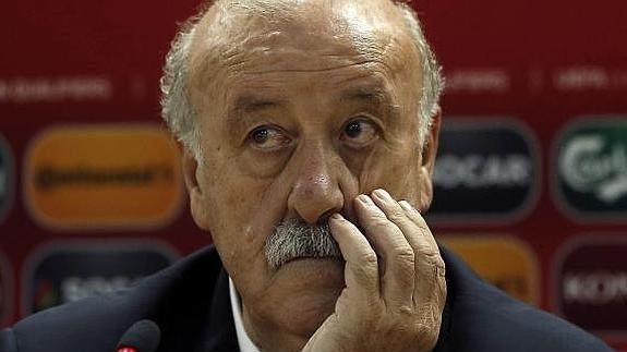 Vicente del Bosque, en la rueda de prensa tras el partido ante Macedonia. 