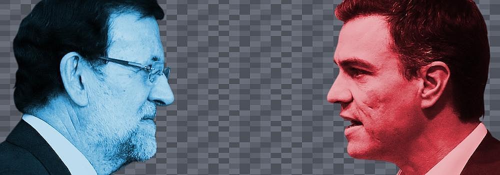 Pedro Sánchez y Mariano Rajoy se saludan al inicio del debate.