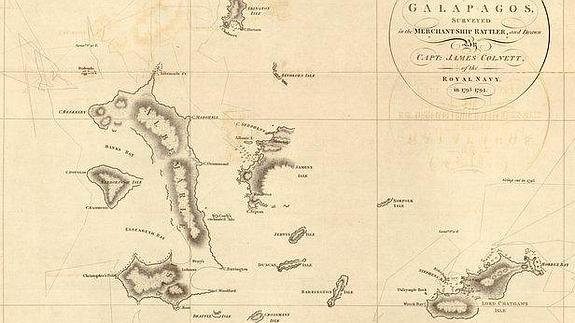 Mapa de las islas Galápagos de 'Chart of the Galapagos' (1798).