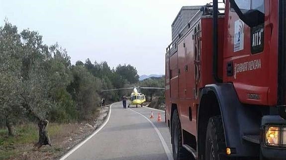 Un helicóptero en el lugar del accidente. 
