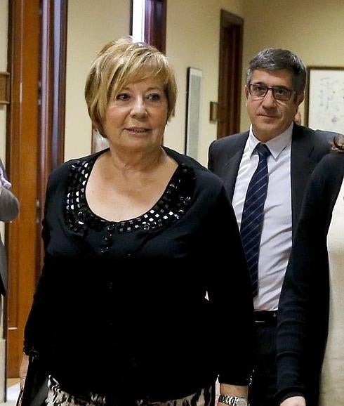 Celia Villalobos y Patxi López, a su llegada esta mañana a la reunión de la Junta de Portavoces. 