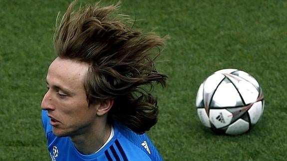 Luka Modric, durante el último entrenamiento del Real Madrid. 