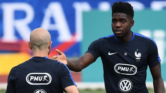 Umtiti, en un entreno de Francia. 