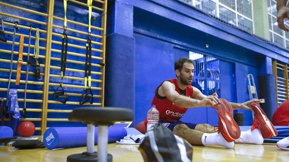 Jose Manuel Calderón, durante un entrenamiento con la selección española. 