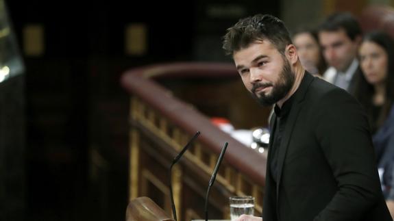 Gabriel Rufián, portavoz de ERC, durante la sesión de investidura.