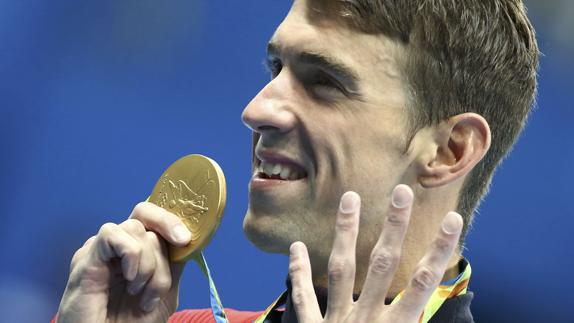 Phelps, tras su cuarto Oro en Río. 