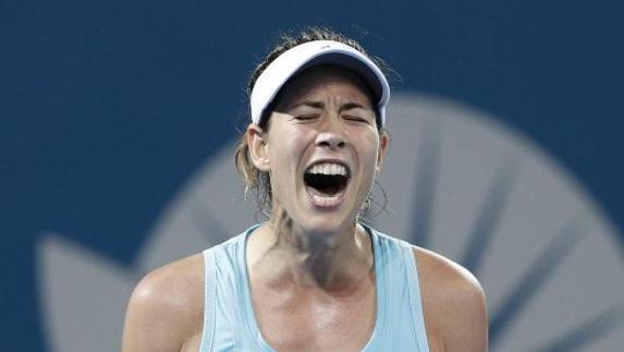 Garbiñe Muguruza celebra su victoria. 