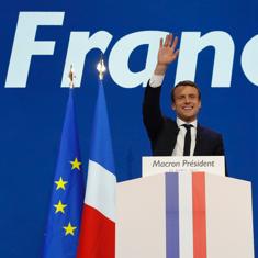 Macron, antes de hablar a sus seguidores. 