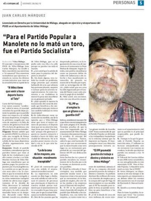 Entrevista publicada en El Comarcal con las polémicas declaraciones de Márquez.