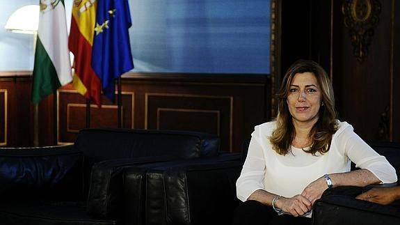 La presidenta de la Junta de Andalucía, Susana Díaz, esta mañana en el Palacio de San Telmo.