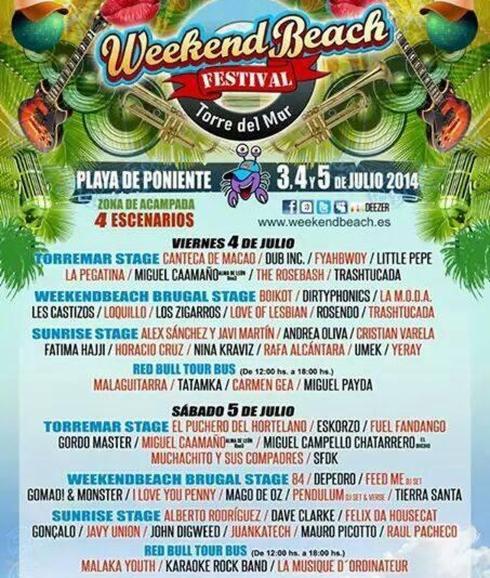 El cartel definitivo del Weekend Beach Festival, con la programación para el viernes y el sábado. 