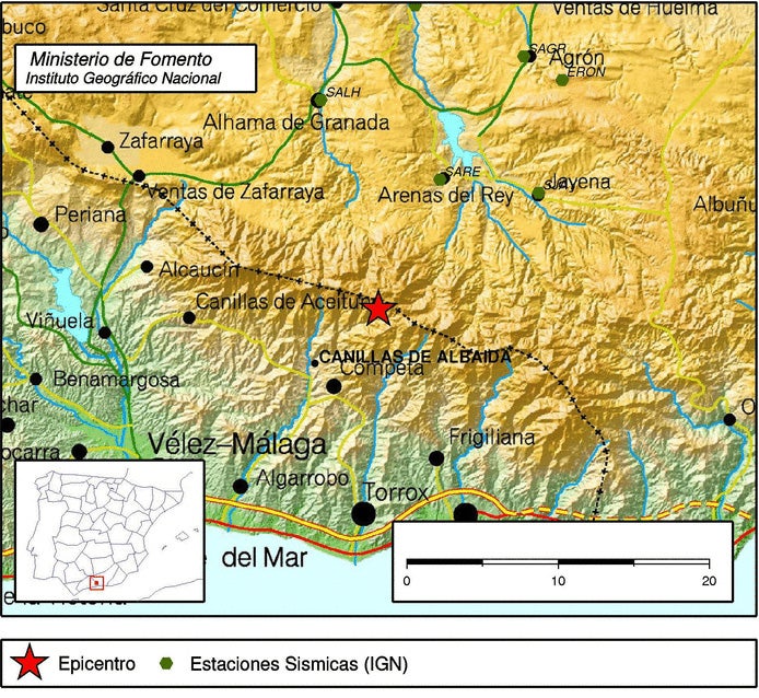 Imagen del Instituto Geográfico Nacional con los datos del seísmo en Canillas del Albaida