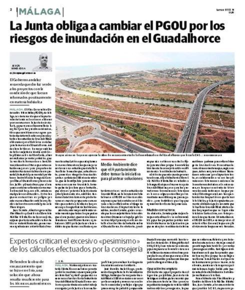 La Junta obliga a cambiar el PGOU por los riesgos de inundación en el Guadalhorce