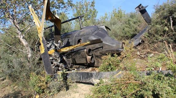 Estado en el que quedó el helicóptero tras el accidente. 