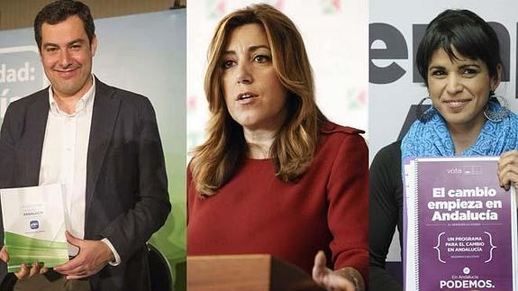 Juanma Moreno, Susana Díaz y Teresa Rodríguez