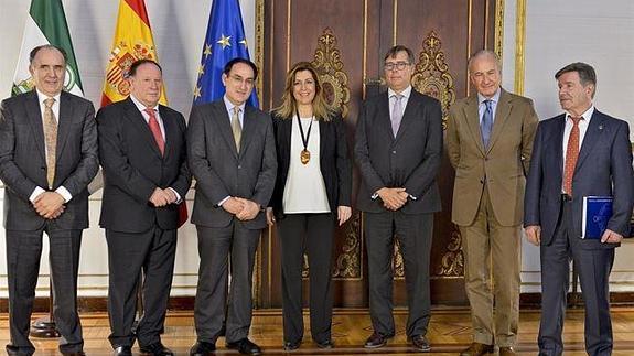 Sánchez, Porras, González de Lara, Díaz, Escribano, Arranz y del Castillo, tras la reunión.