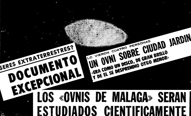 Titulares de distintas noticias aparecidas en SUR en marzo de 1974 junto a la imagen del objeto no identificado