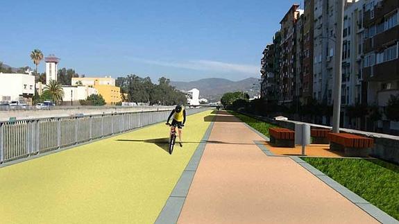Recreación de la vía verde para peatones y bicicletas sobre la plataforma de tierra existente junto a la calle Huerto de los Claveles.