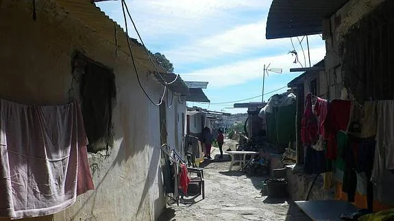 Una de las calles de este poblado chabolista situado en la entrada de Torre del Mar