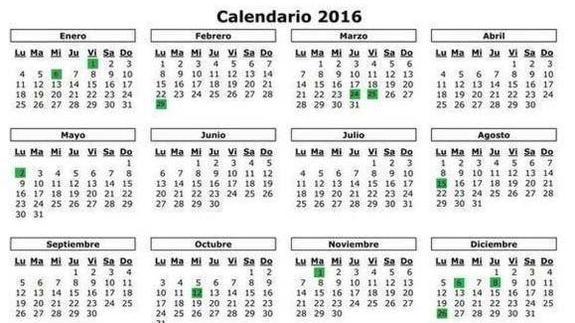 Calendario laboral de 2016: Todos los festivos y puentes