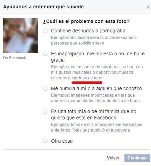Facebook permite denunciar como contenido inapropiado fotos de corridas de toros