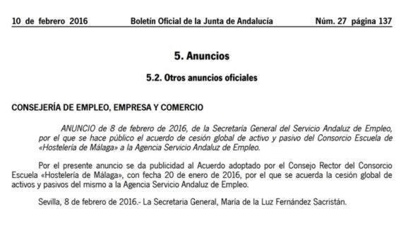 Anuncio publicado hoy en el BOJA. 