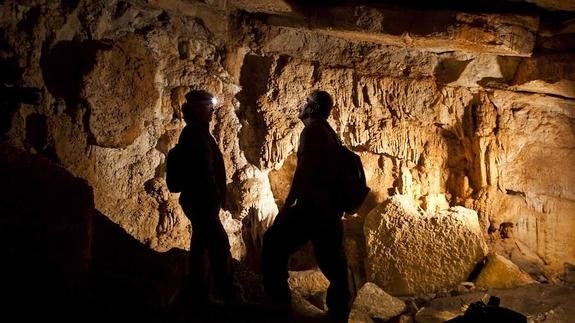 Los especialistas, durante una de las campañas en el interior de la Cueva del Toro.