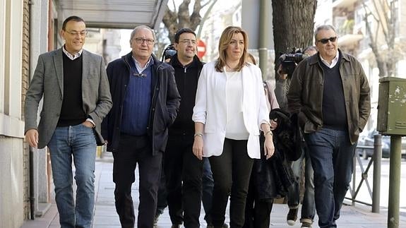 La presidenta andaluza, Susana Díaz, a su llegada esta mañana a la sede del PSOE donde se reúne hoy el Comité Federal del partido 