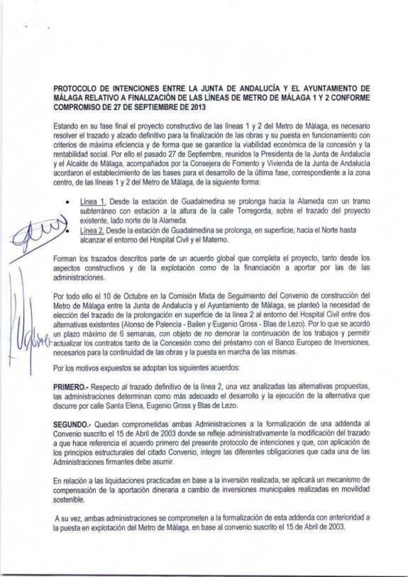 Documento que se firmó en noviembre de 2013..