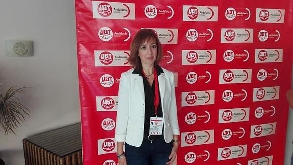 María Auxiliadora Jiménez, secretaria general de UGT-Málaga, durante el acto.  