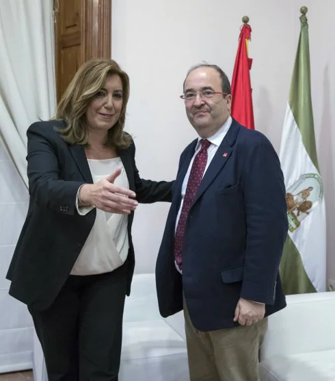 Susana Díaz recibe a Miquel Iceta en la sede de los socialistas andaluces. 