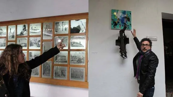 Noelia García Bandera y Santiago Picatoste señalan algunas de sus obras presentes en el Museo para esta muestra.