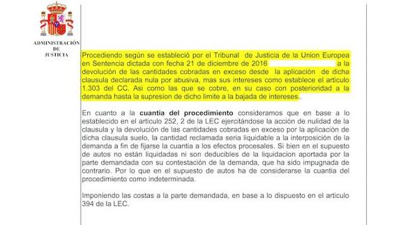 Extracto de una de las sentencias dictadas por el Juzgado de Instancia número 8 de Málaga el día 22 de diciembre. 