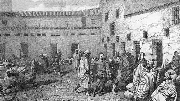 Un grabado del cautiverio de Cervantes en Argel.