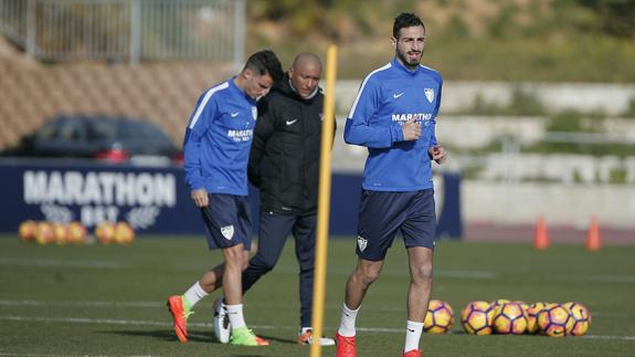 El jugador, en el entrenamiento de este miércoles. 