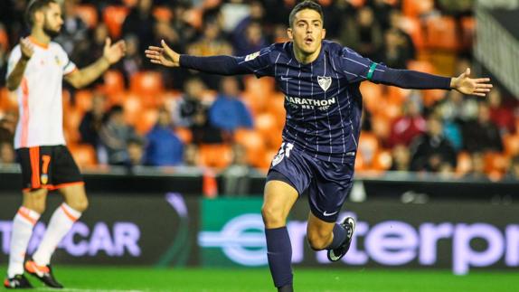 Pablo celebra uno de sus dos goles en Mestalla en el partido de la primera vuelta. 