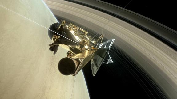 Recreación de la ‘Cassini’ antes de pasar entre Saturno y sus anillos