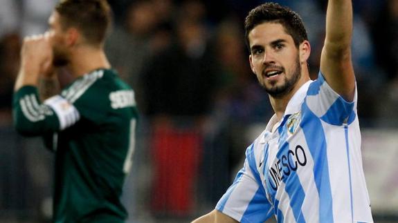 Isco celebra el primer gol del Málaga en el único triunfo como Club de Fútbol ante el Madrid.