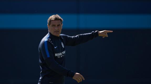 Míchel, esta mañana durante el entrenamiento. 