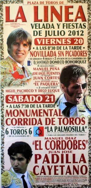 Reproducción del cartel anunciados de los festejos taurinos con motivo de la Velada 2012. ::
SUR