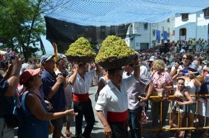 Los vendimiadores llegan con sus canastos cargados de uvas hasta la plaza de la Vendimia. ::
E. C.
